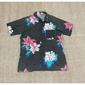 vintage Islander Hawaiian Shirt mens medium black 1980s floral